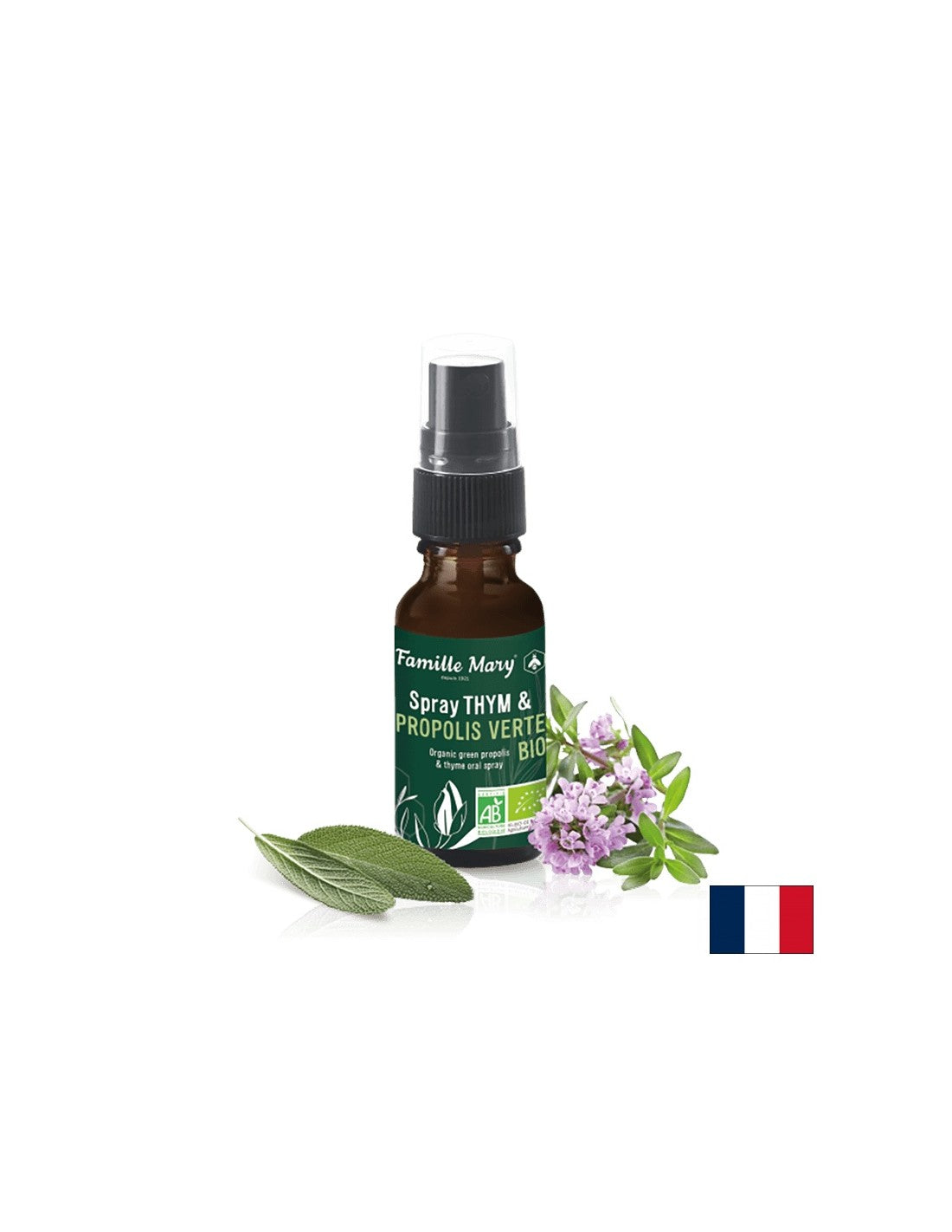 Spray Thyme & Propolis Verte BIO / Spray pentru gat cu cimbru, propolis verde si salvie, 20 ml Famille Mary