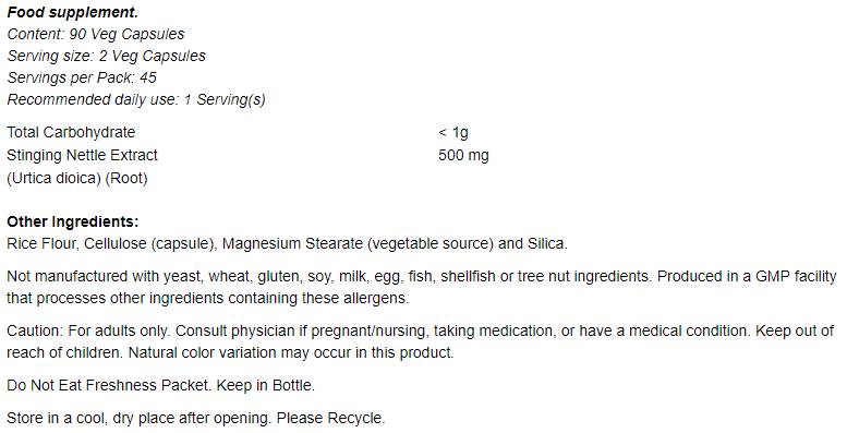Extract de rădăcină de urzică 250 mg - 90 capsule