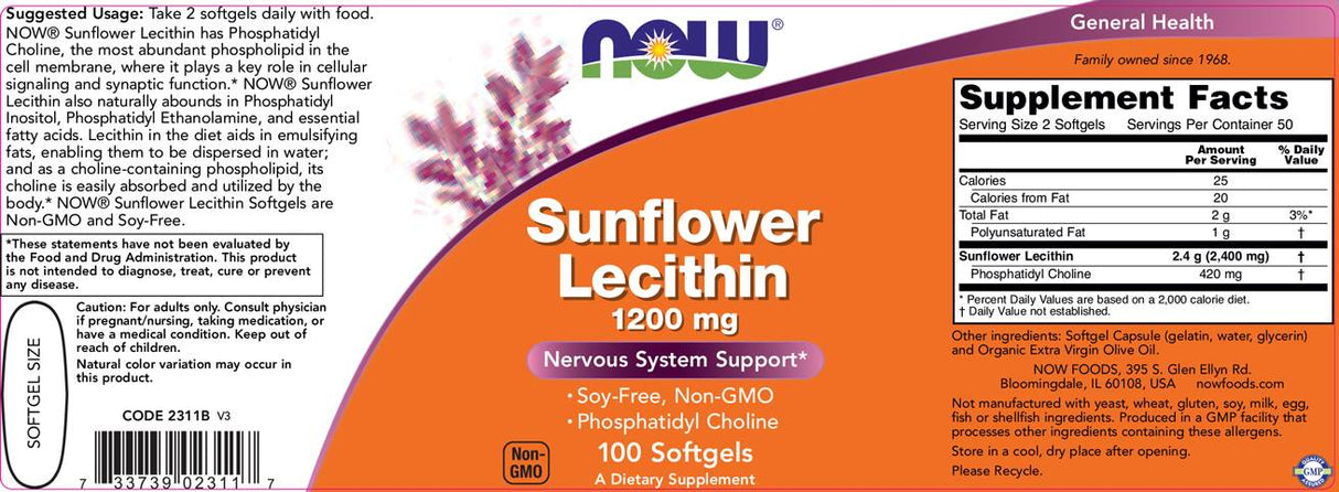 Lecitină de floarea soarelui 1200 mg - 100 capsule de gel