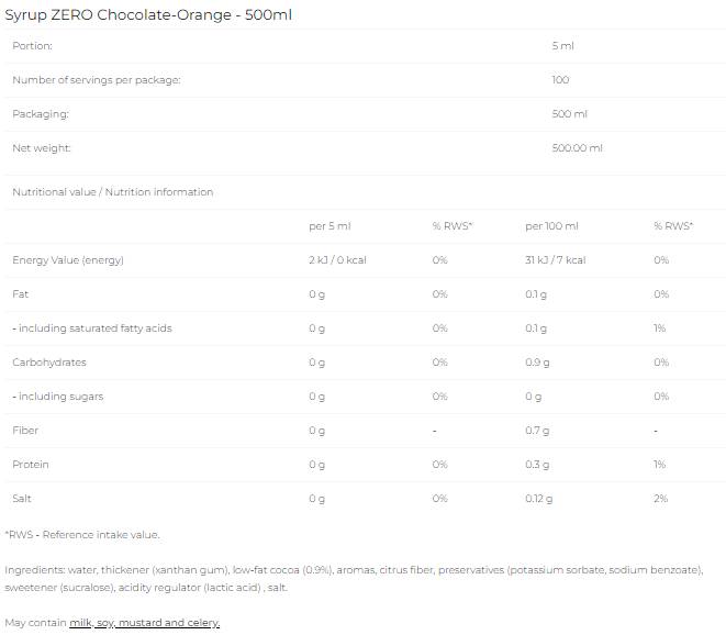 Sirop Zero - Ciocolata Portocala - 500 ml