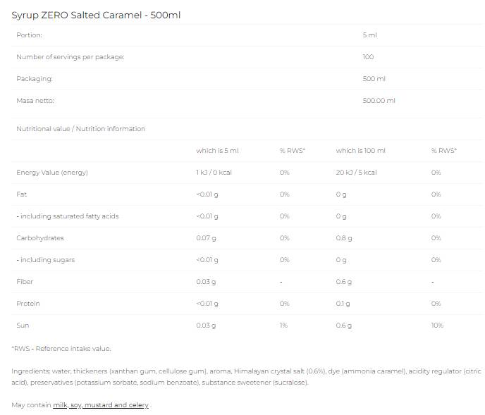 Sirop Zero - Caramel Sarat - 500 ml