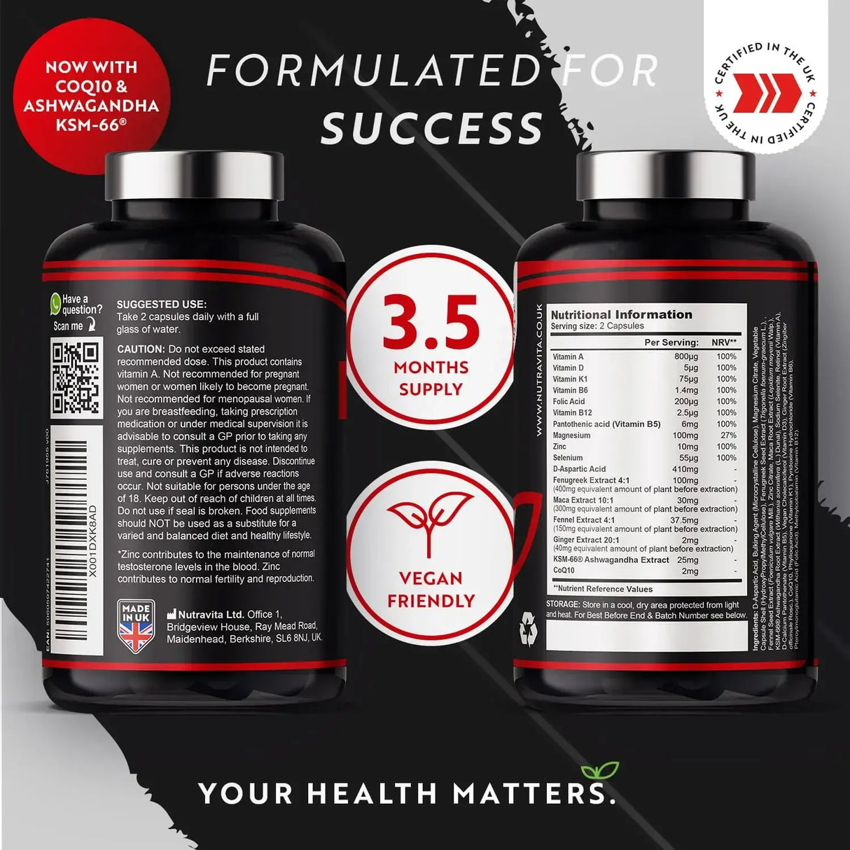 TESTOMAX™ 2.0 /210 capsule, 105 zile/ cu Ashwagandha KSM 66®, CoQ10 și Nutravita rădăcină de Maca