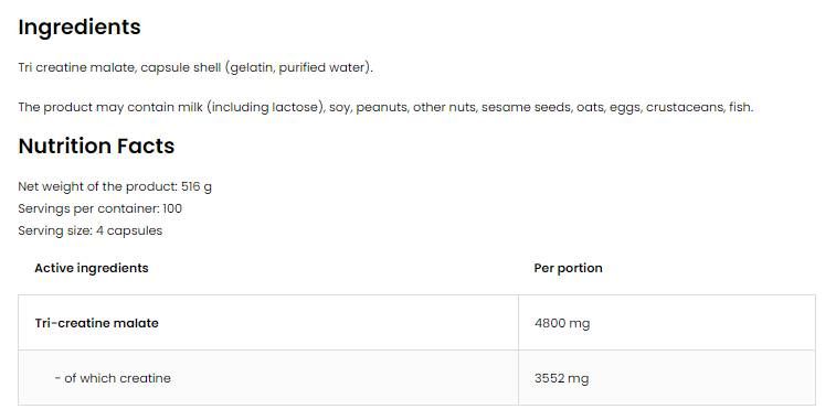 Tri Creatina Malat / TCM 1200 mg - 180 capsule