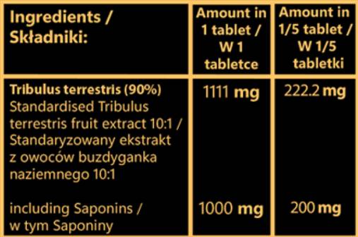 Tribulus 1000 mg | Extract de fructe cu 90% saponine - 100 tablete