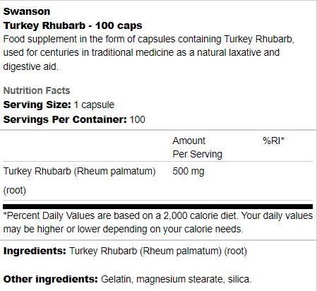 Rubarbă de curcan 500 mg 100 capsule