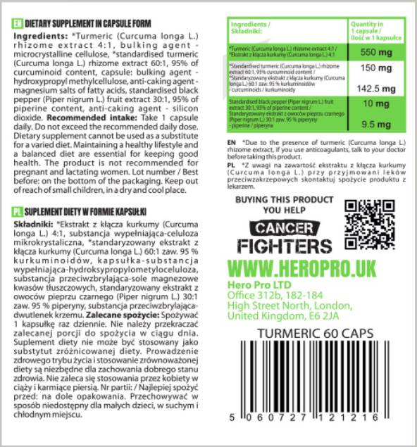 Turmeric Curcumin 550 mg | cu piper negru - 60 capsule