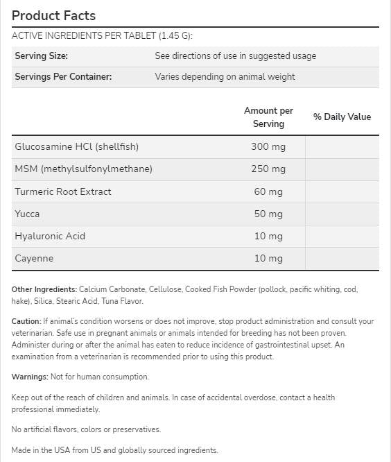Comprimate masticabile pentru suport articular | pentru câini și pisici - 90 de tablete masticabile