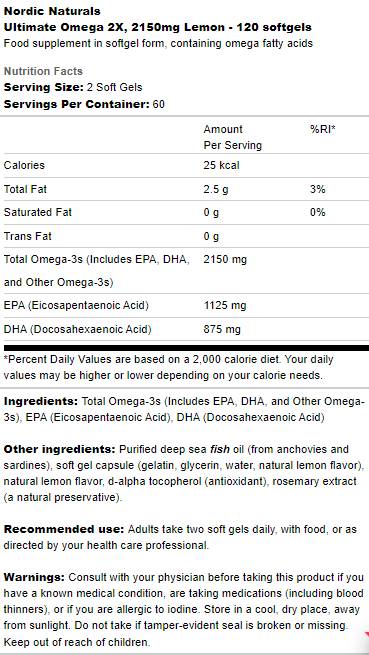 Ultimate Omega 2X 2150 mg - 180 capsule moi