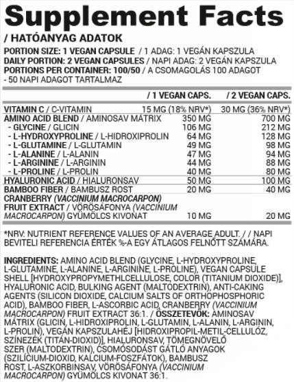 Suport Vegan Colagen / cu Acid Hialuronic și Aminoacizi - 100 capsule