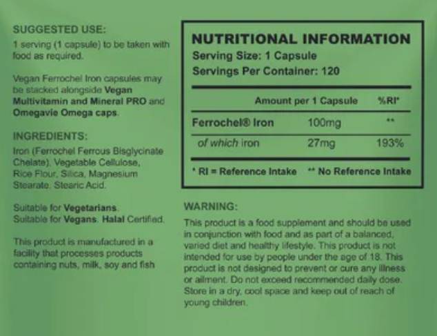 Vegan Ferrochel | Fier chelat 27 mg - 120 capsule