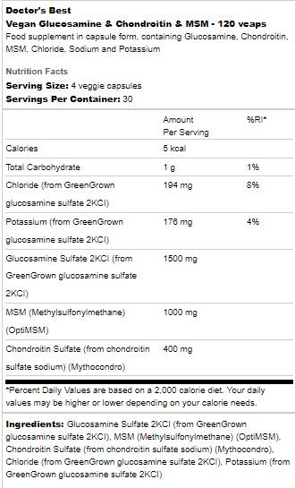 Glucozamină vegană și condroitină și MSM - 120 capsule