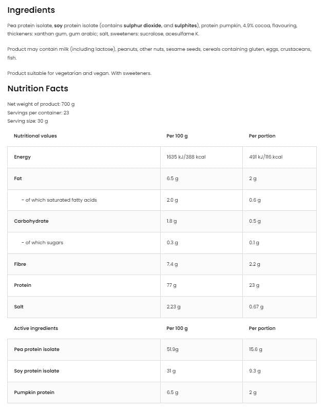 Amestec de proteine vegane | Mazare + Soia + Dovleac 700 grame