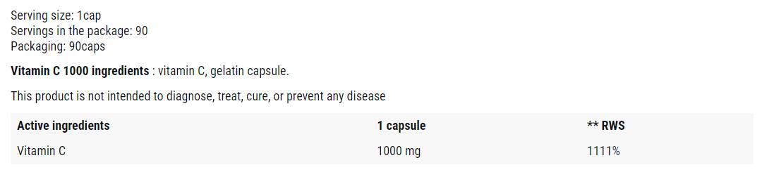 Vitamina C 1000 mg | Suport pentru sănătatea imună - 90 capsule