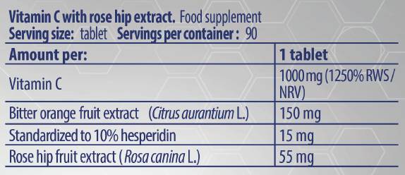Vitamina C 1000 / cu măceșe și portocală amară - 90 tablete