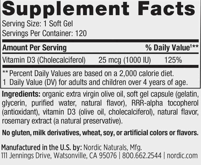 Vitamina D3 1000 UI - 120 capsule de gel