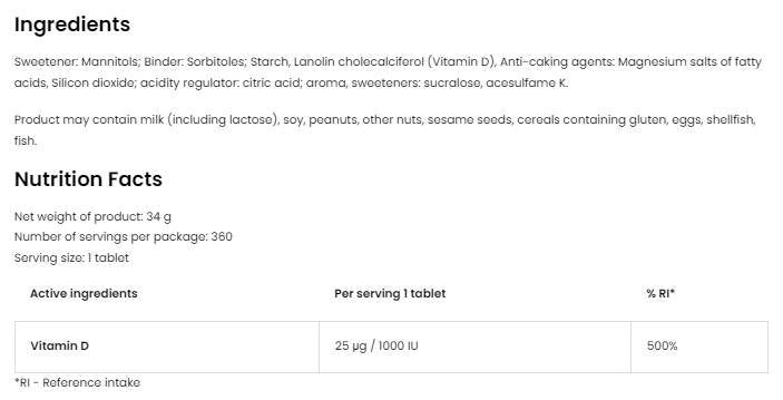 Vitamina D3 1000 Copii | Pastile 360 Comprimate sublinguale