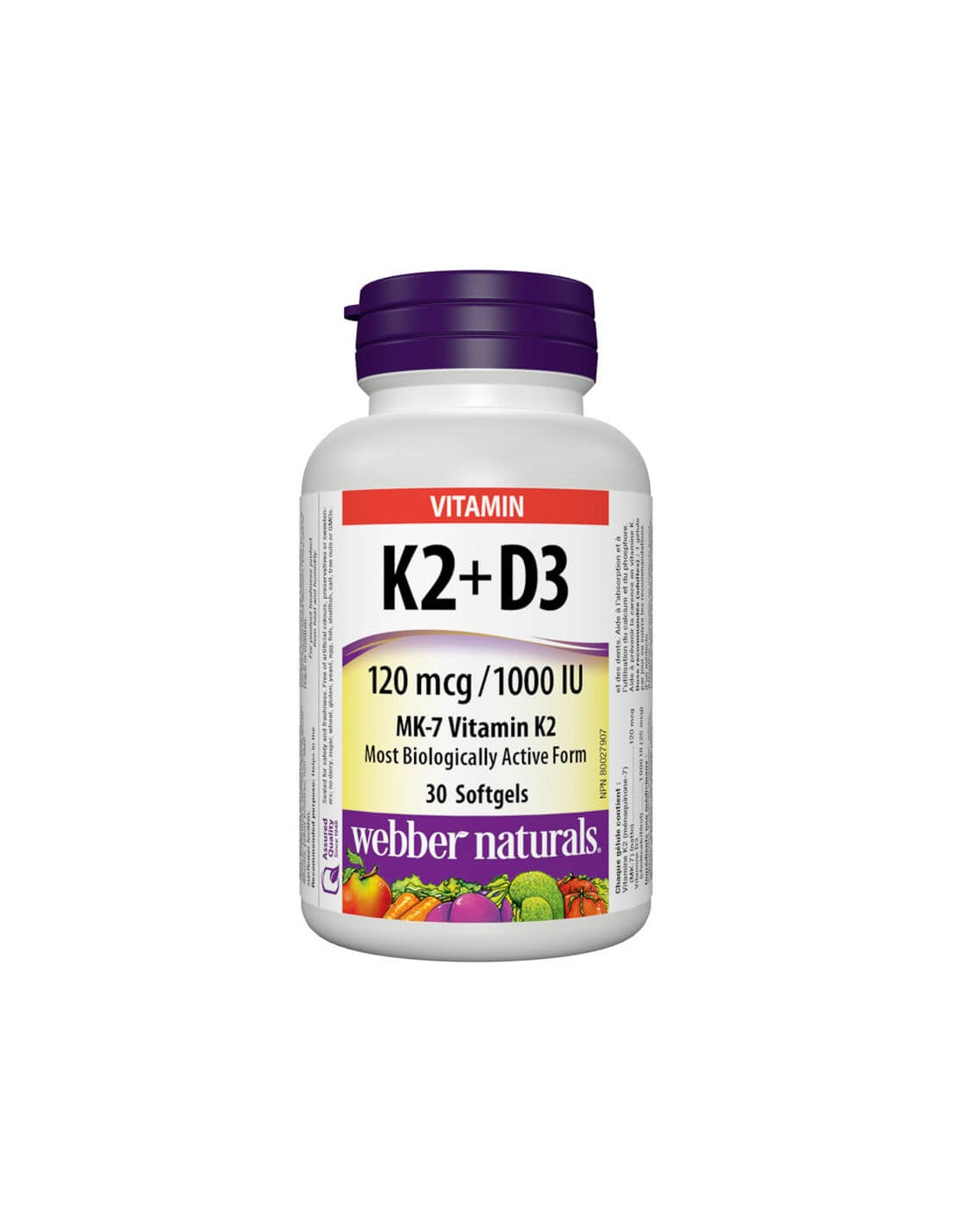 Vitamina K2 + D3 / Vitamina K2 120 µg + D3 1000 UI, 30 capsule softgel Webber Naturals