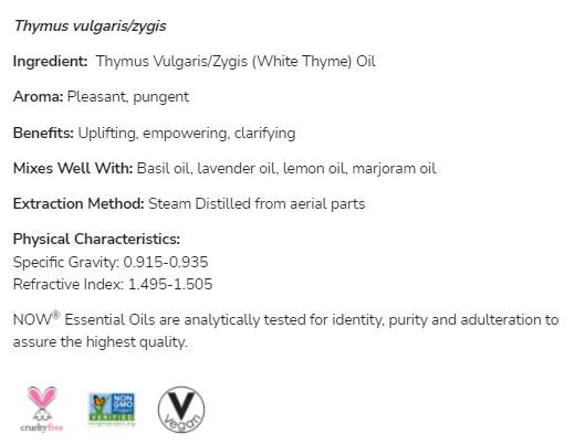 Ulei de cimbru alb | 100% Thymus Vulgaris / Zygis - 30 ml