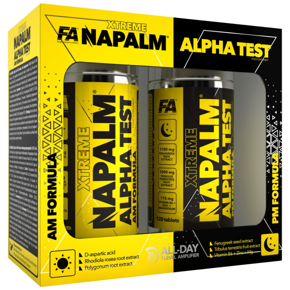 Testul Xtreme Napalm Alpha | Formula AM & PM - 120 + 120 tablete