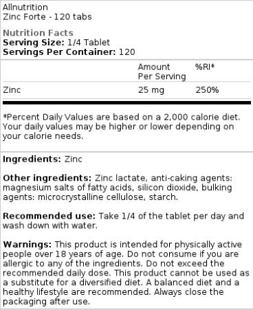 Zinc Forte | Lactat de zinc 25 mg - 120 comprimate