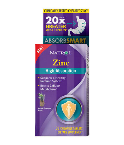 Zinc cu absorbție ridicată 60 de comprimate de mestecat.