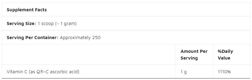 Pudră de vitamina C pură | Q®-C - 250 de grame