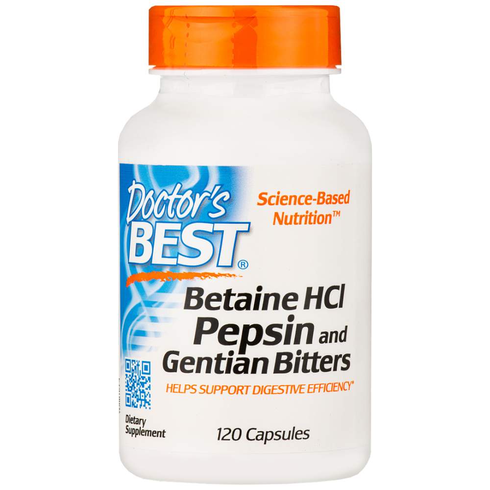 BEST Betaine HCL 650 mg / cu Pepsină și Bitter de Gențiană - 120 capsule