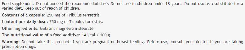 Tribulus Terrestris 250 mg - 100 capsule