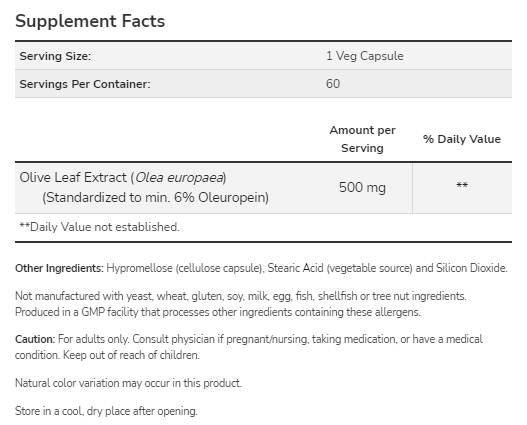 Extract de frunze de măslin 500 mg - 120 capsule