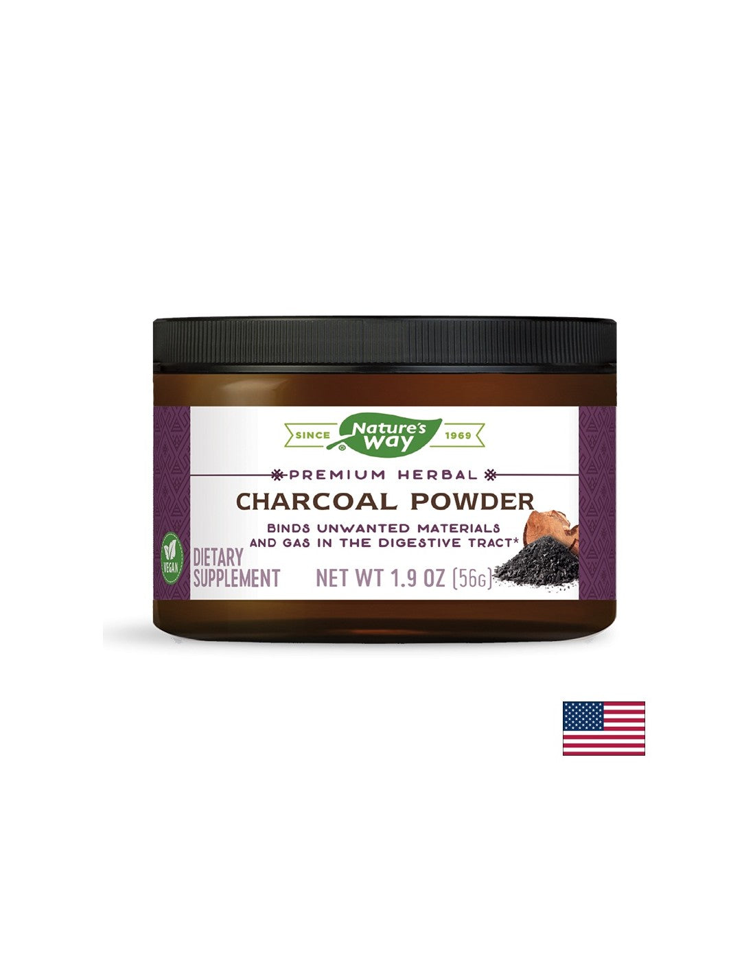 Detoxifiere gastrointestinală - cărbune de cocos activat Nature's Way 56 g pudră