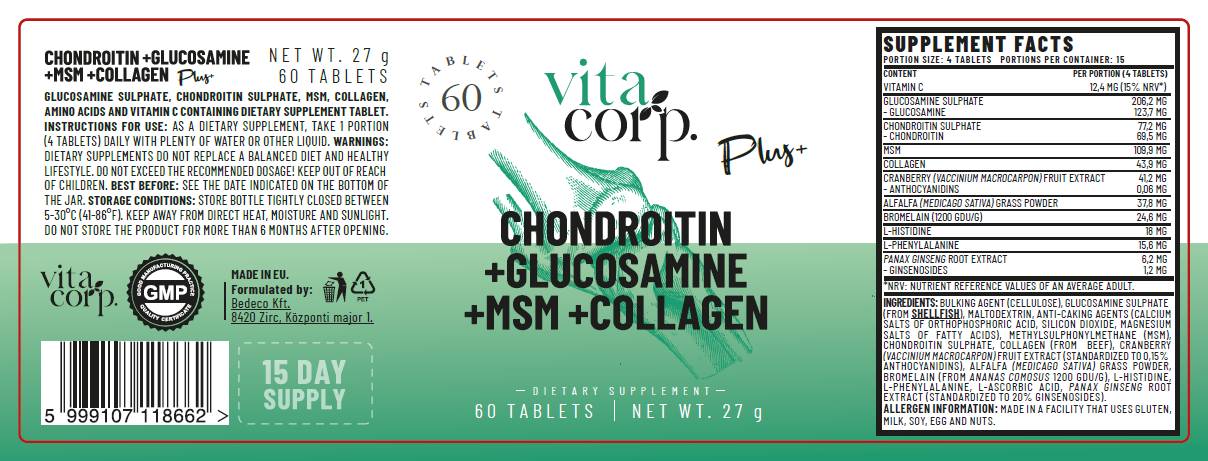 Condroitină + Glucozamină + MSM + Colagen - 60 Tablete