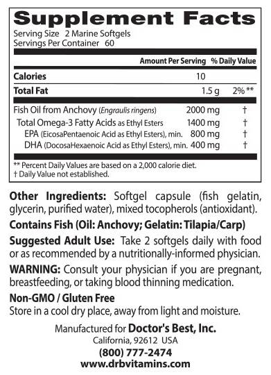 BEST Omega 3 Ulei de pește 1000 mg / Purificat și Limpede - 120 capsule de gel