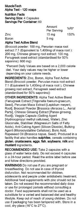 Test alfa | Suport pentru testosteron - 120 capsule