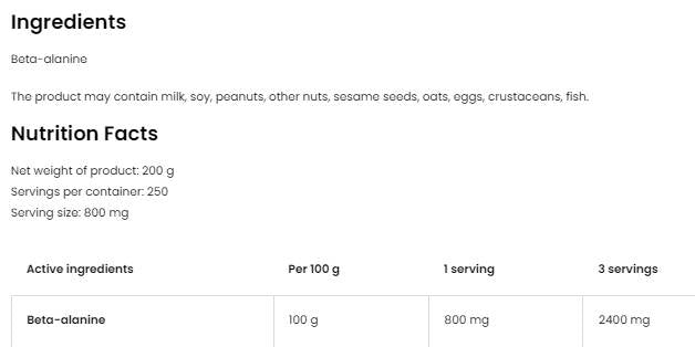 Beta Alanine Pudră 200 de grame