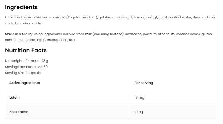 Luteina 18 mg + Zeaxantina 2 mg 60 capsule