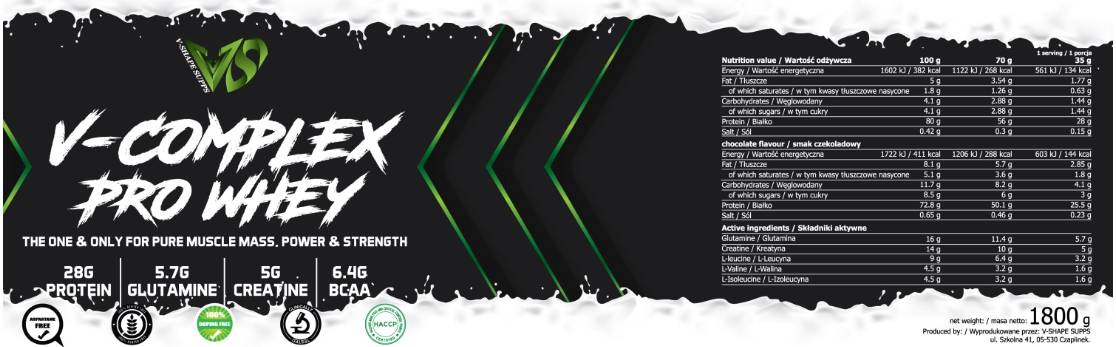 V-Complex Pro Whey | Concentrat de proteine din zer cu BCAA 1800 grame