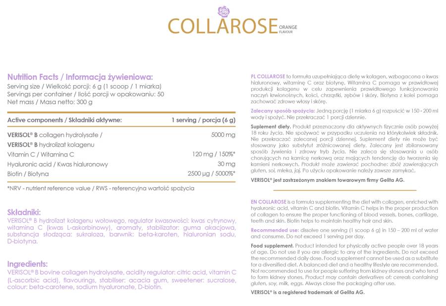 AllDeynn | CollaRose - Colagen cu Acid Hialuronic - 300 de grame
