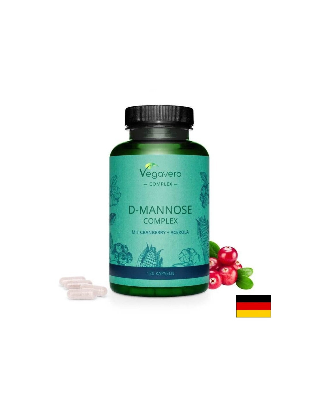 D-Mannose Complex mit Cranberry + Acerola/ D-manose Complex cu merisor si acerola, 120 capsule, 100% Vegan Vegavero