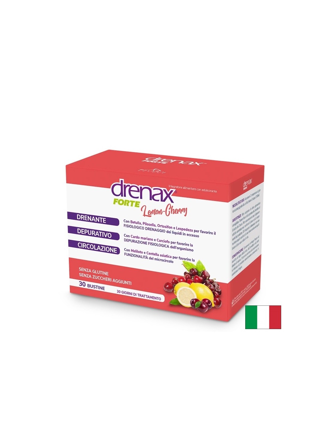 Formulă diuretică detoxifiantă - Drenax - Drenax® cu mesteacăn alb, coacăze negre și urechi de șoricel, 30 de pliculețe, aromă de lămâie și cireșe