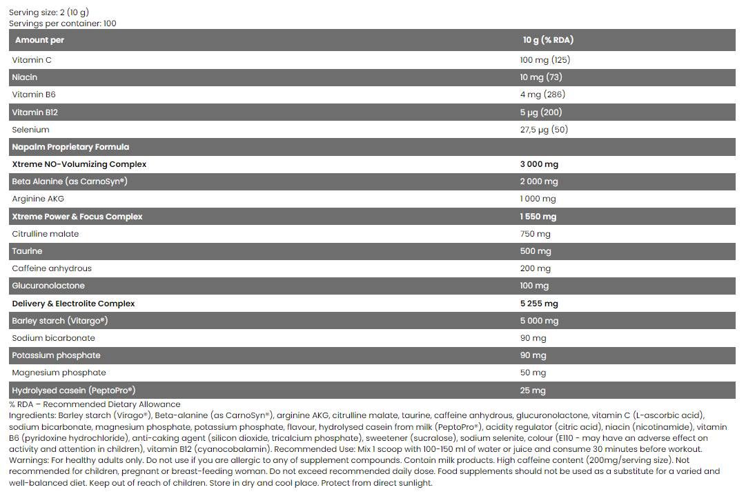 Xtreme NAPALM Pre-antrenament | Încărcat cu Vitargo® - 500 de grame