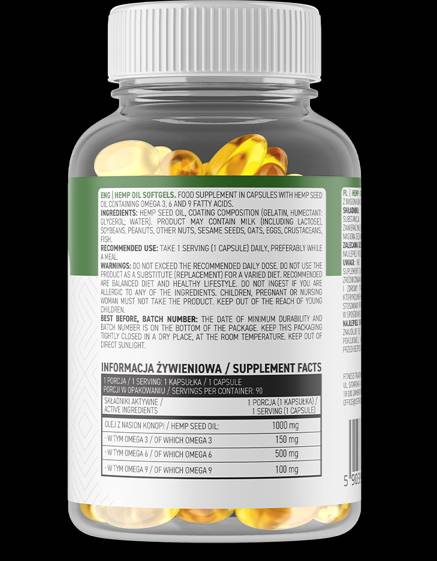 Ulei din semințe de cânepă / Complex Omega 3-6-9 90 capsule de gel