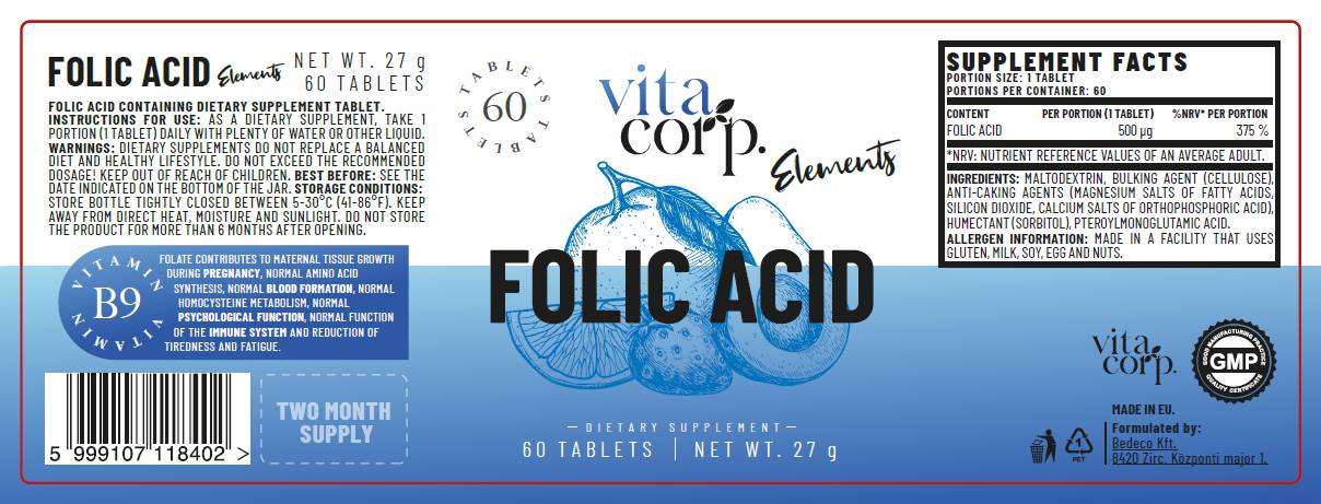 Acid folic 500 mcg - 60 comprimate