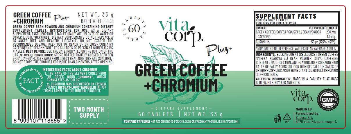 Cafea verde + crom - 60 tablete