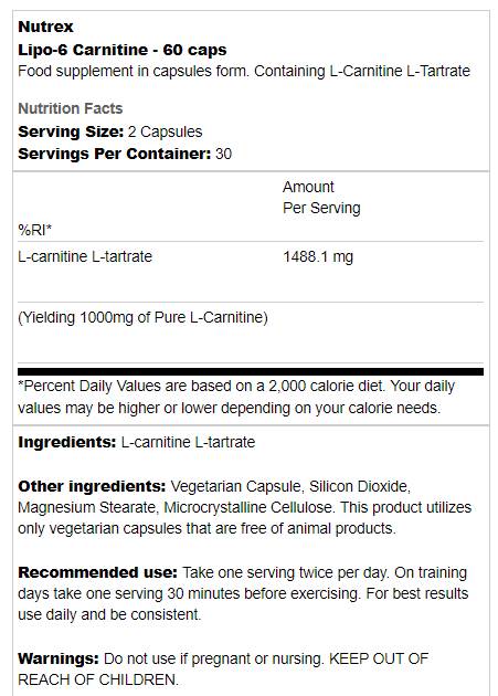 Lipo 6 / L-Carnitina - 60 capsule