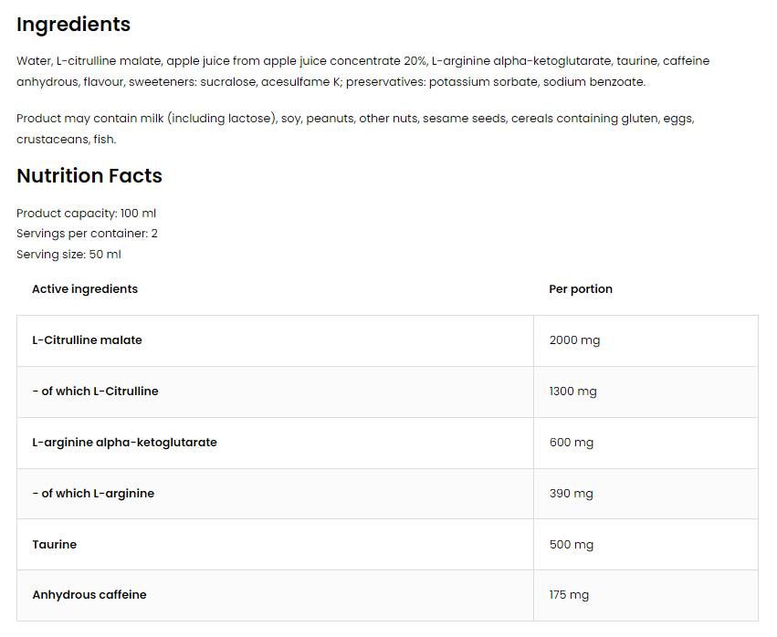 Pump Pre-antrenament Shot | fără Beta-Alanine - 20 x 100 ml