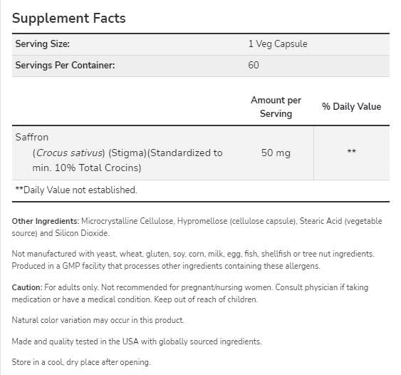 Șofran 50mg - 60 capsule