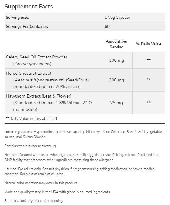 Extract de semințe de țelină 100 mg | cu castan de cai și păducel - 60 de capsule