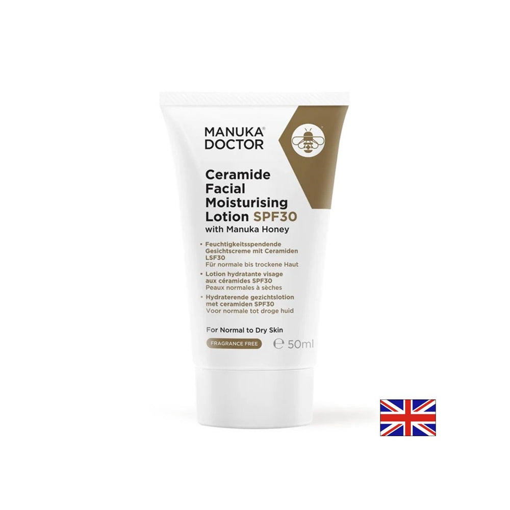 Loțiune hidratantă pentru față cu ceramide și miere de manuka, SPF30, 50 ml