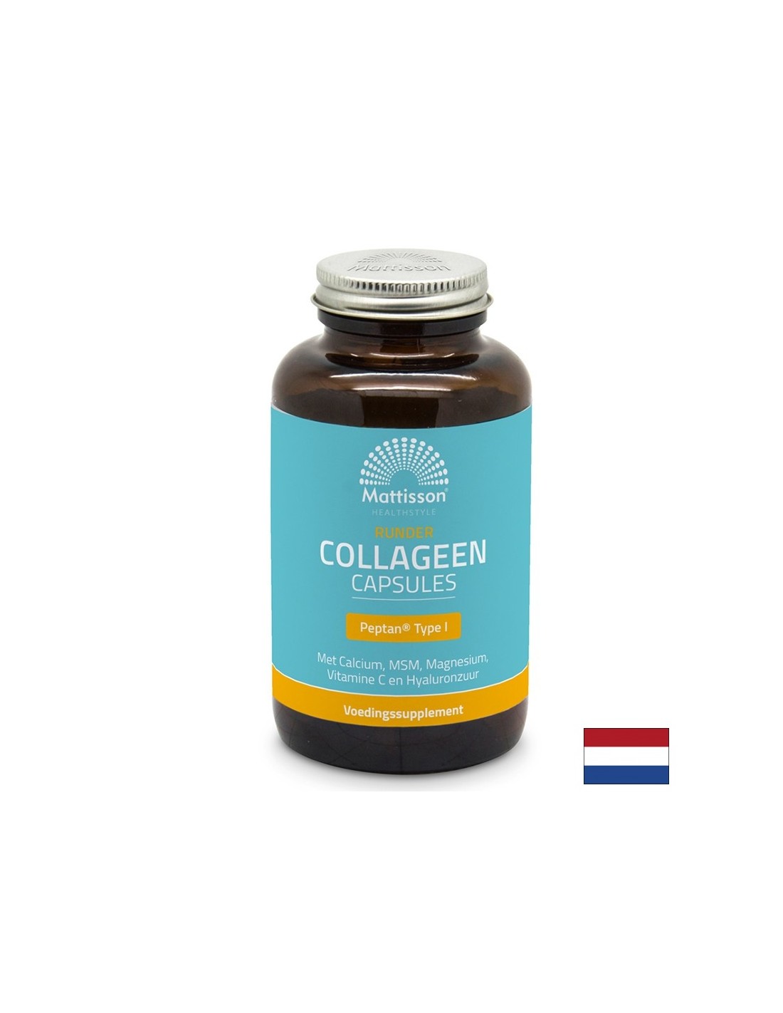 Collagen (type 1) with calcium, magnesium, MSM, vitamin C and hyaluronic acid - Runder Collagen Peptan, 180 capsules Mattisson Healthstyle - Nutra Best Europe