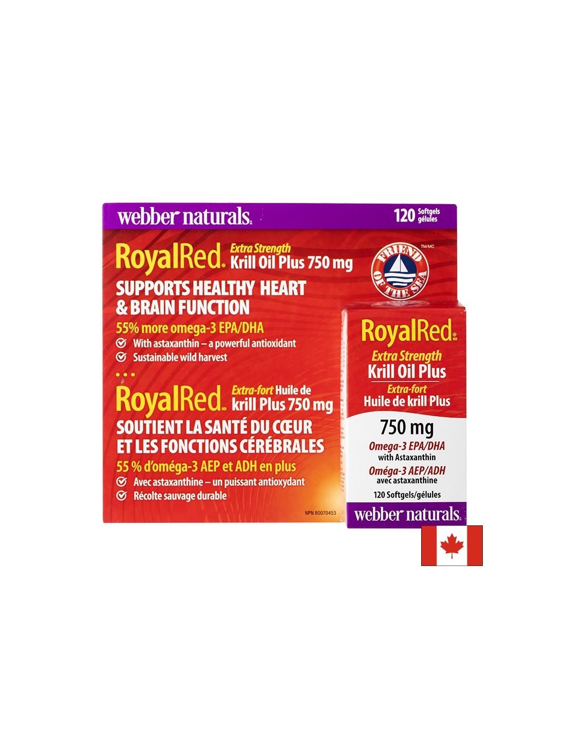 Combinație triplă pentru susținerea inimii și a creierului - ulei de krill + Omega-3 și astaxantina RoyalRed, 120 capsule softgel